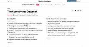 Page dédiée au coronavirus par le new york times