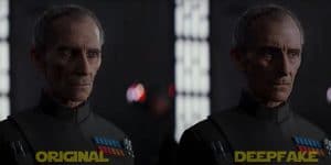 Peter Cushing dans Rogue One, à gauche l'original, à droite la version améliorée